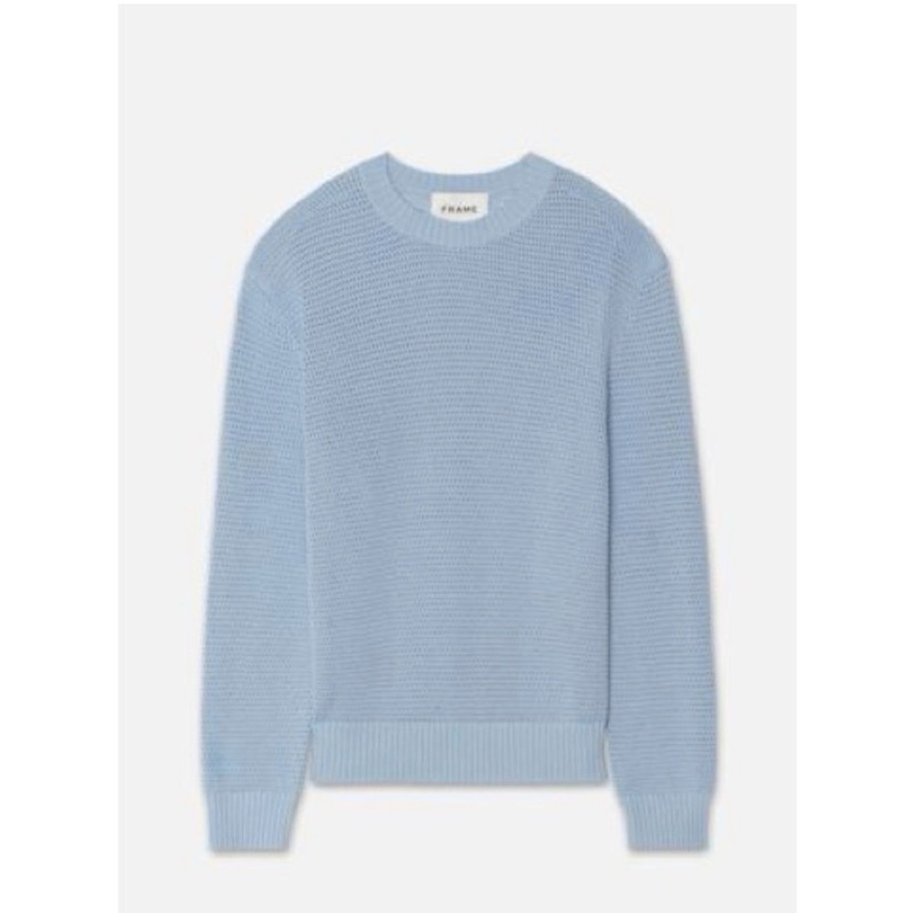 FRAME Light Blue Wool Cotton Chunky Knit Crewneck Sweater XL